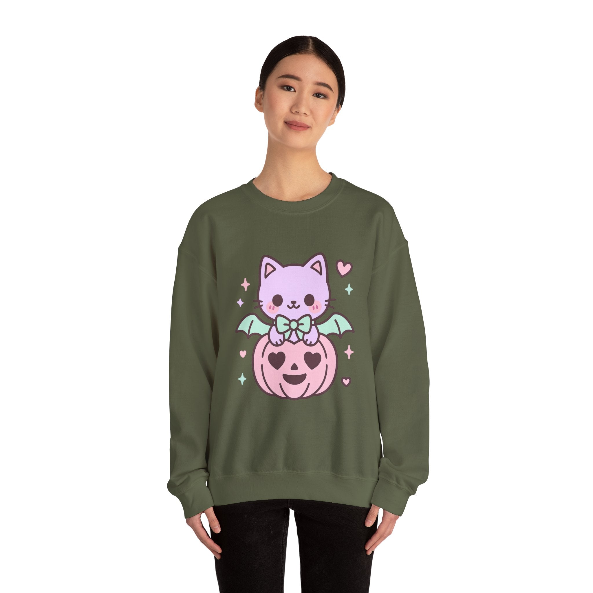 Kawaii Skull Sweatshirt – Pastel Bows & Hearts