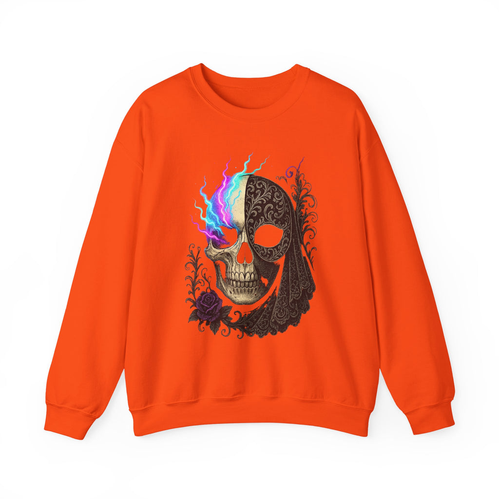 Halloween Sweatshirt – Gothic Neon Masked Illusion