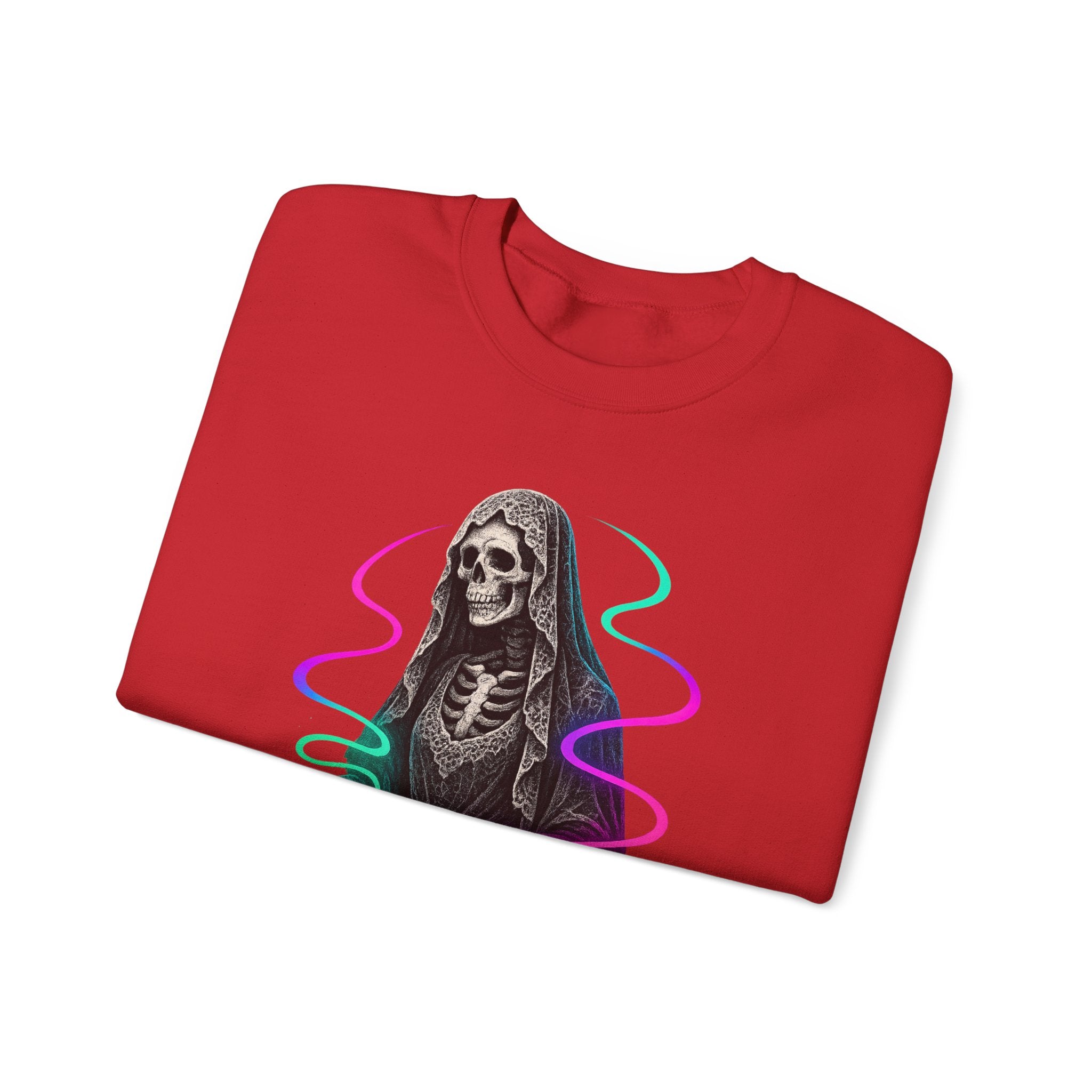 Neon Lace-Cloaked Skeleton Halloween Sweatshirt