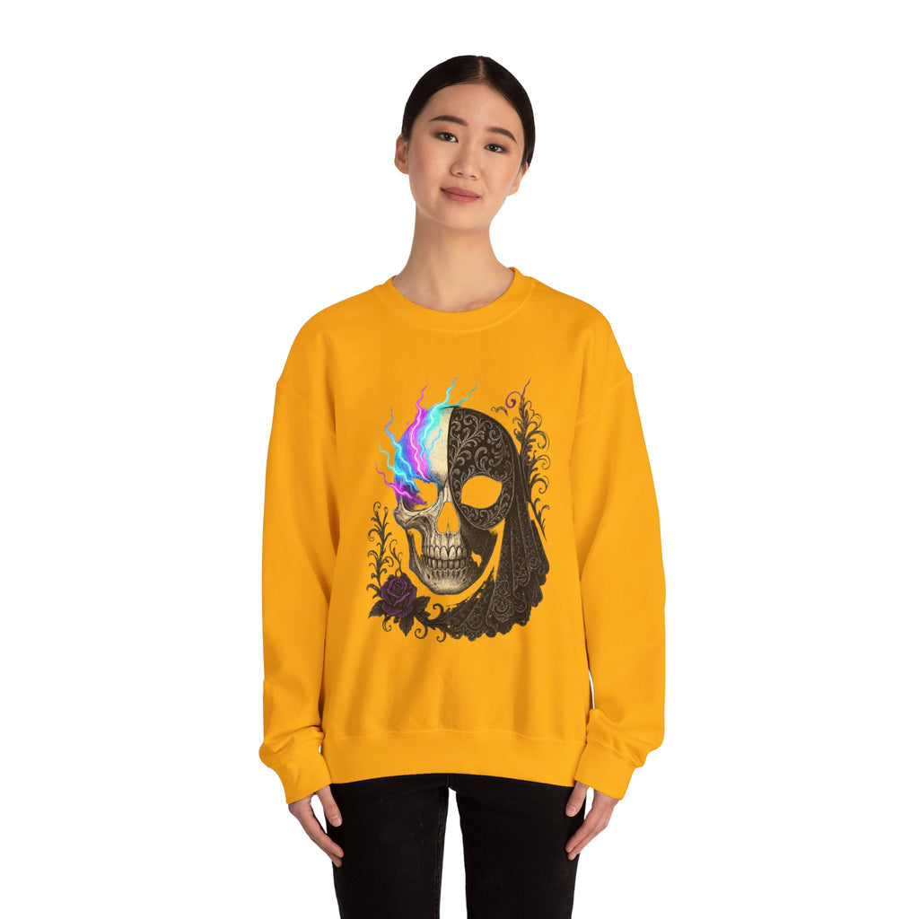 Halloween Sweatshirt – Gothic Neon Masked Illusion