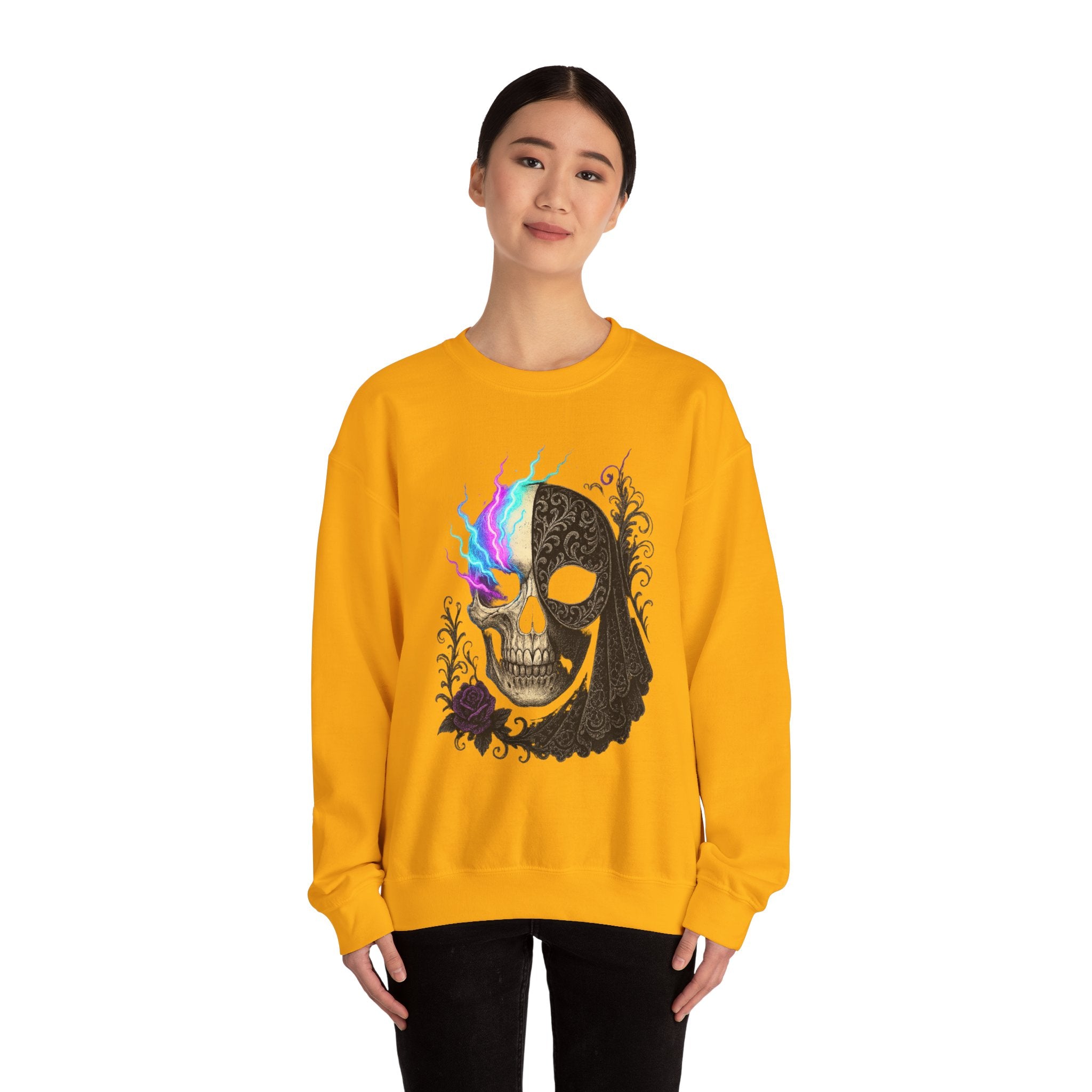 Halloween Sweatshirt – Gothic Neon Masked Illusion