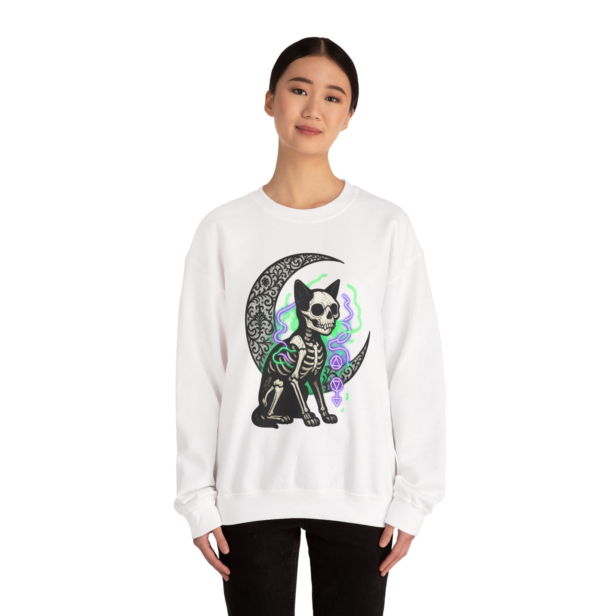 Gothic Cat with Neon Aura Halloween Sweatshirt