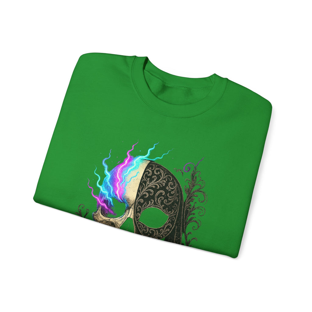 Halloween Sweatshirt – Gothic Neon Masked Illusion