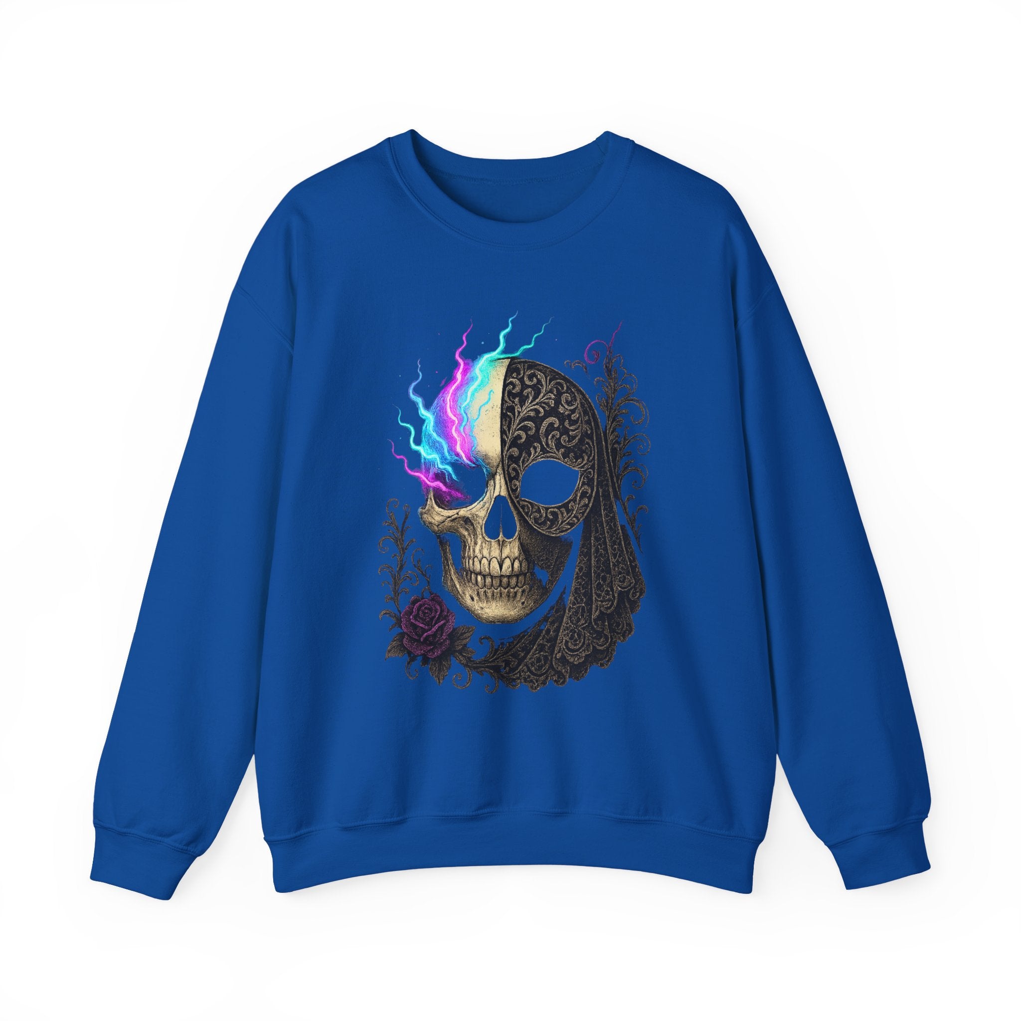 Halloween Sweatshirt – Gothic Neon Masked Illusion