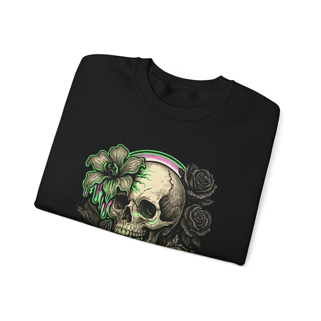 Gothic Skull with Neon Floral Sweatshirt