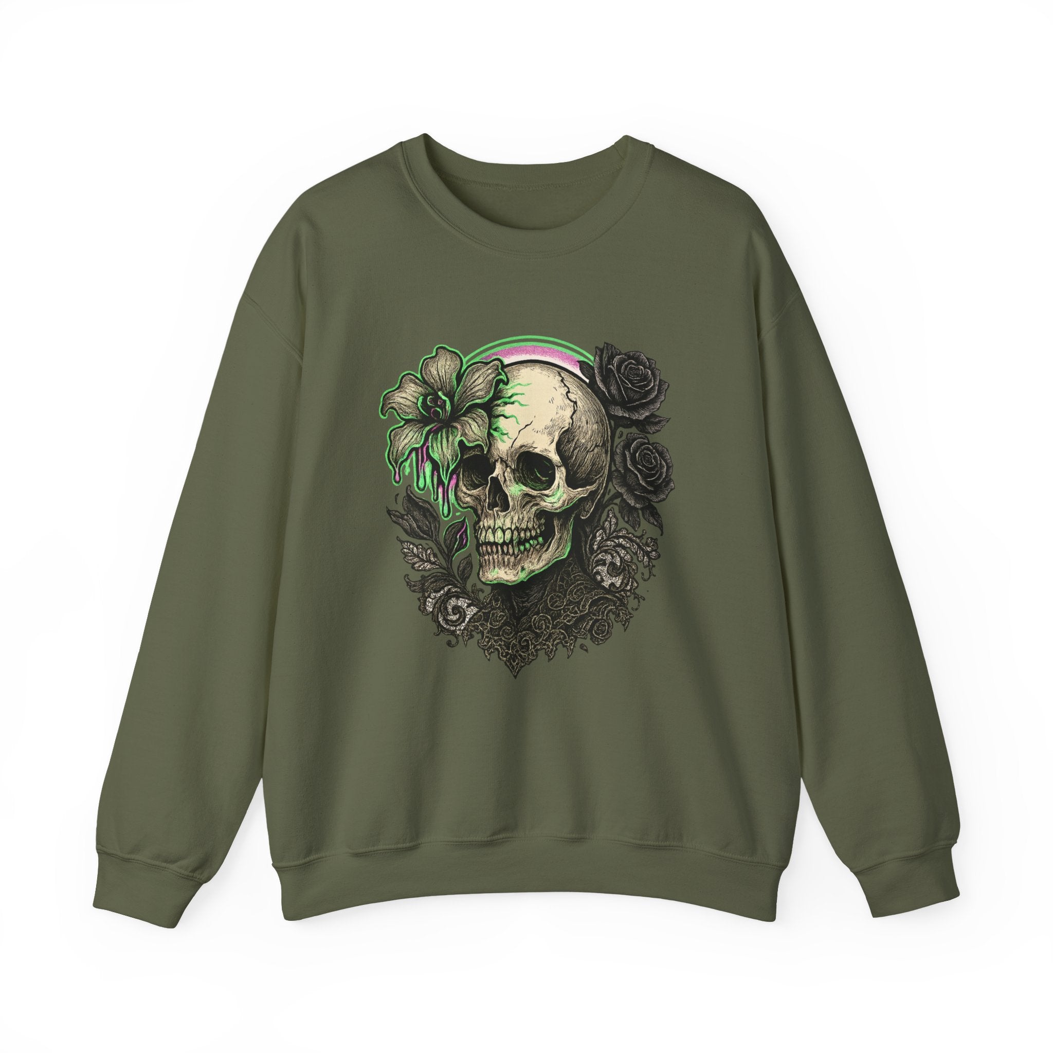 Gothic Skull with Neon Floral Sweatshirt