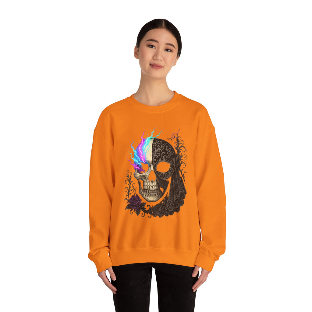 Halloween Sweatshirt – Gothic Neon Masked Illusion