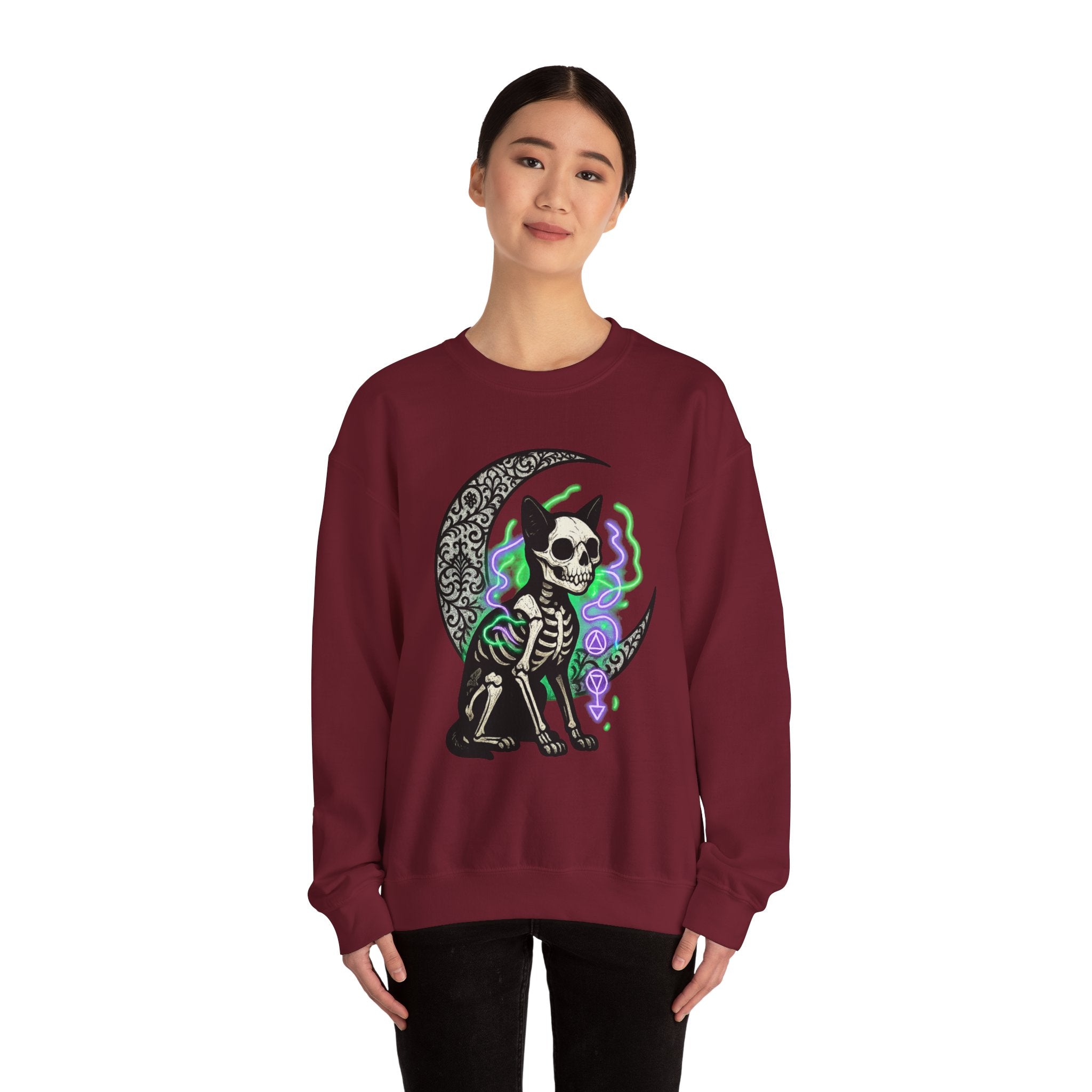 Gothic Cat with Neon Aura Halloween Sweatshirt