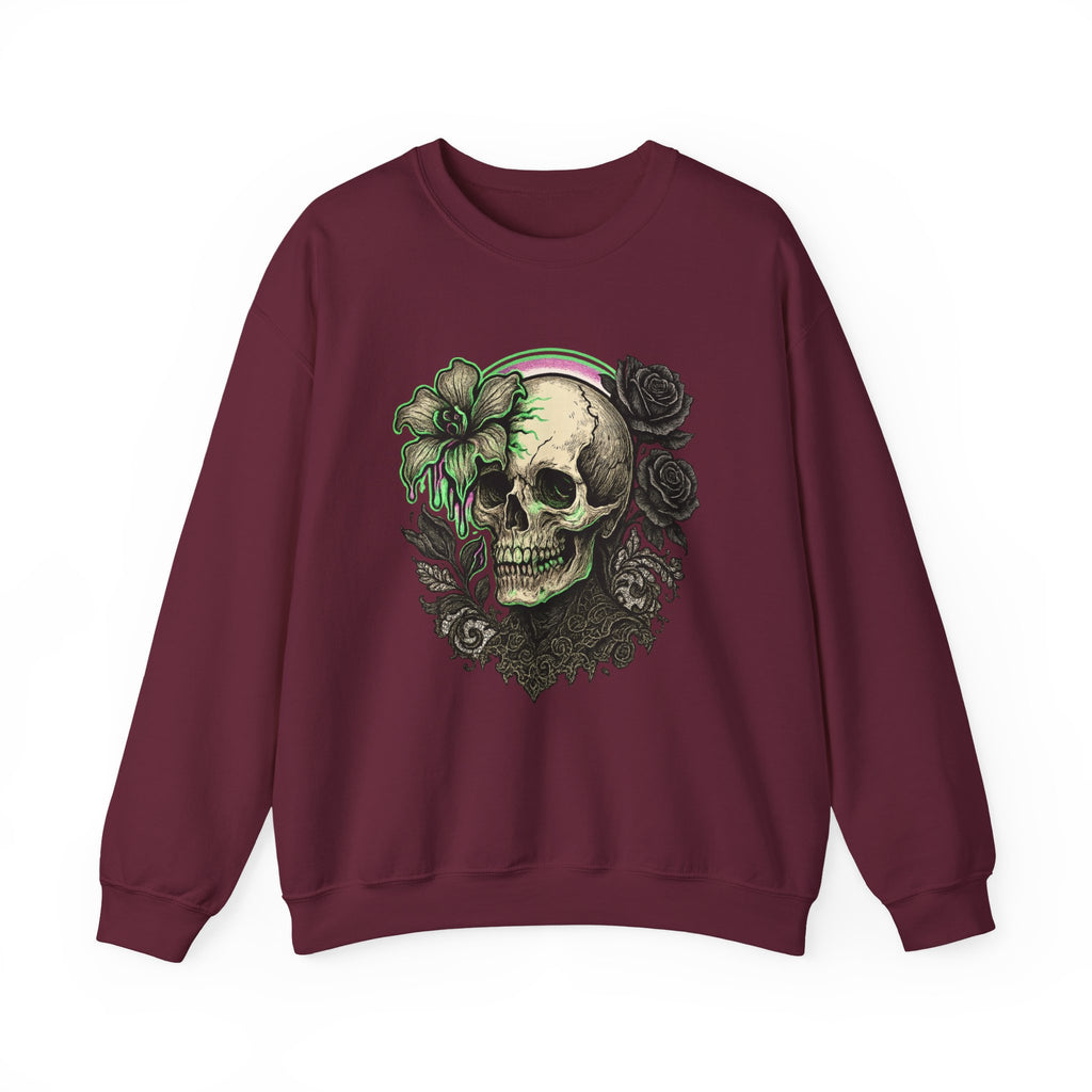 Gothic Skull with Neon Floral Sweatshirt