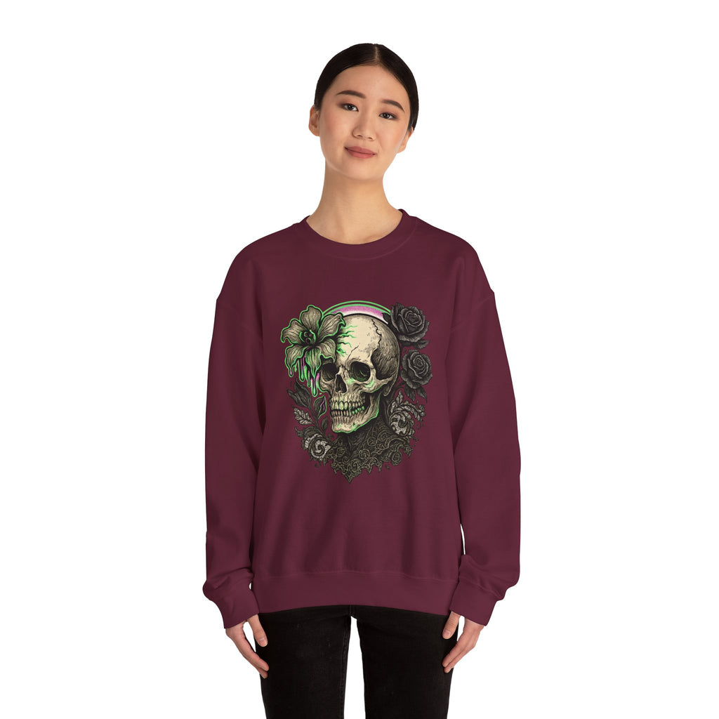 Gothic Skull with Neon Floral Sweatshirt