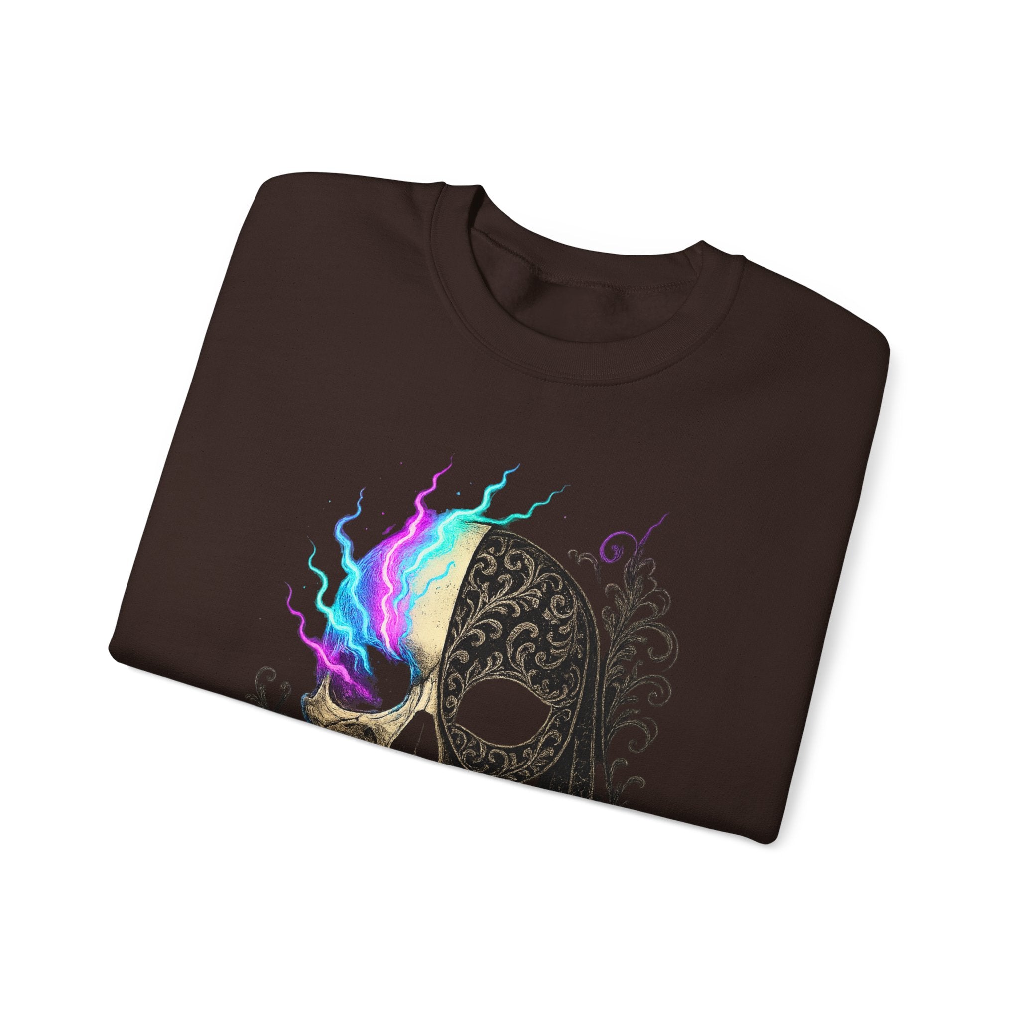Halloween Sweatshirt – Gothic Neon Masked Illusion