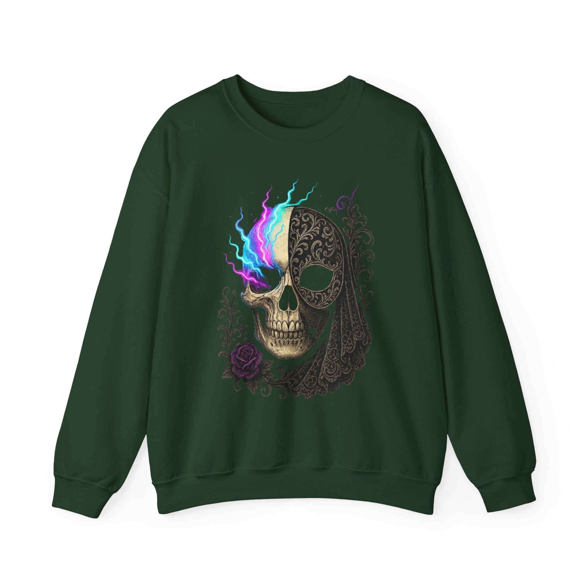 Halloween Sweatshirt – Gothic Neon Masked Illusion