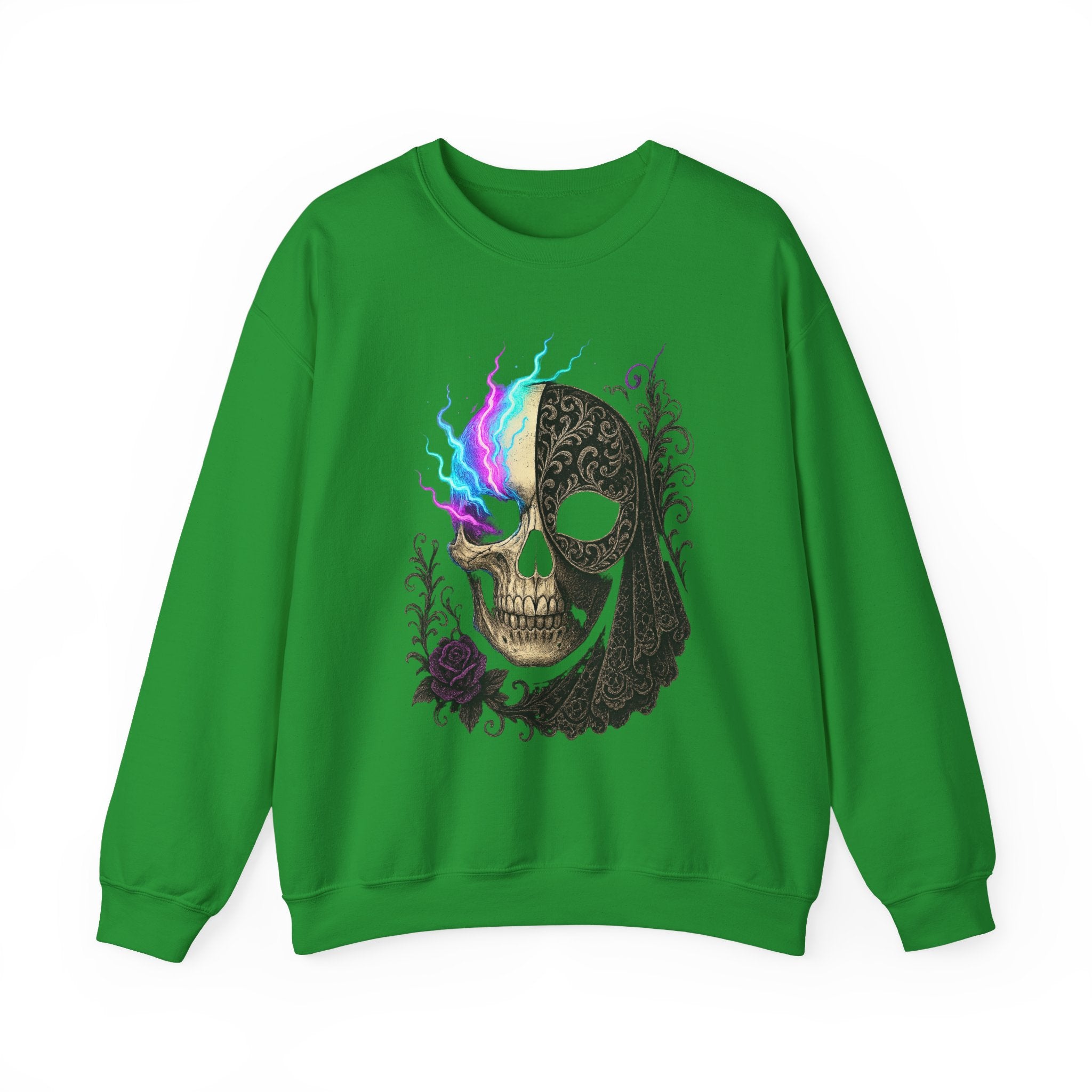 Halloween Sweatshirt – Gothic Neon Masked Illusion