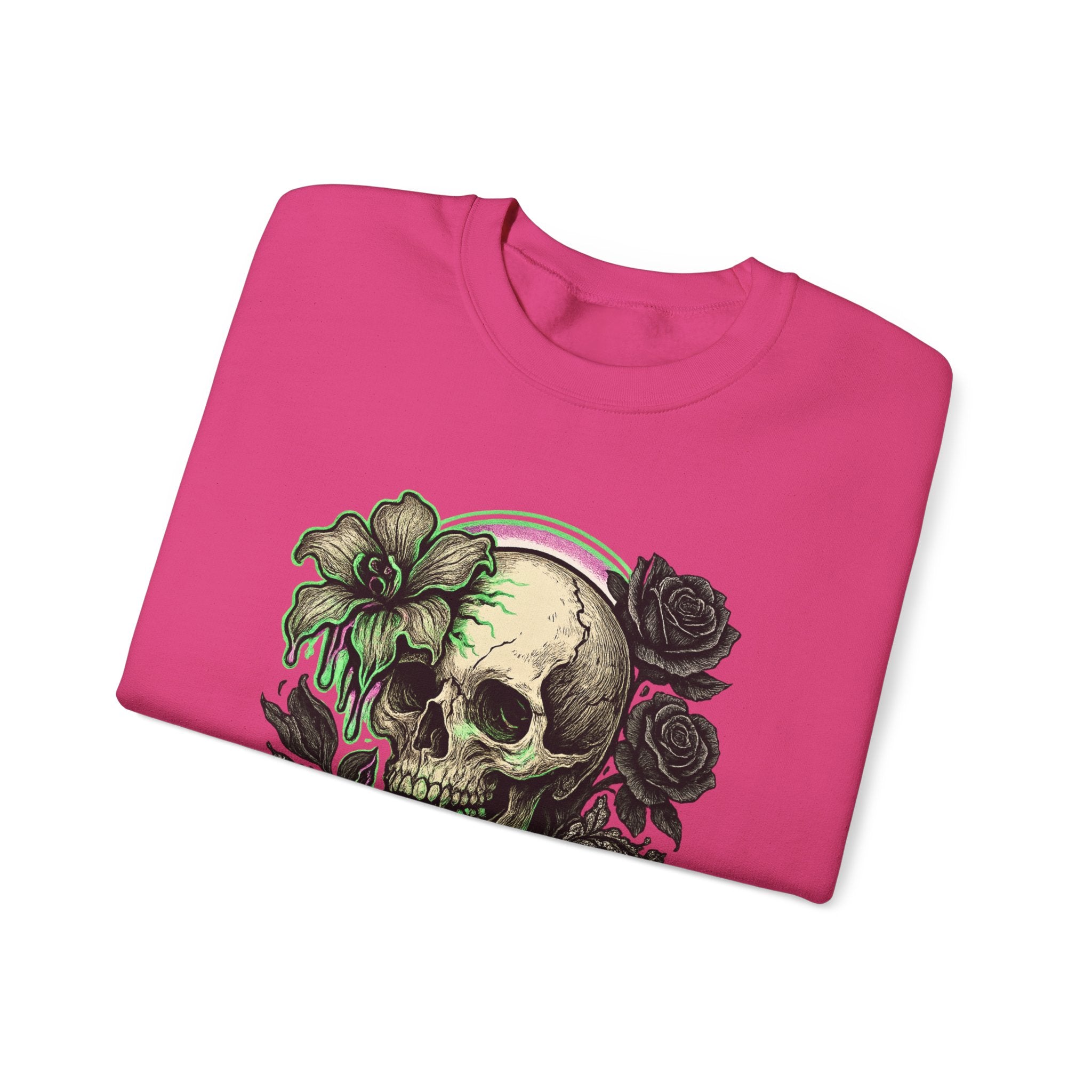 Gothic Skull with Neon Floral Sweatshirt