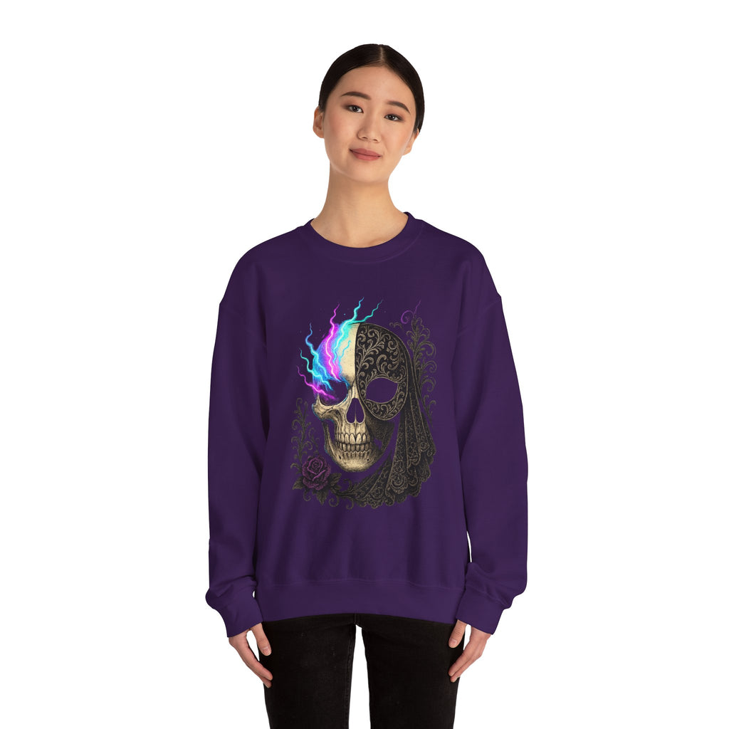 Halloween Sweatshirt – Gothic Neon Masked Illusion