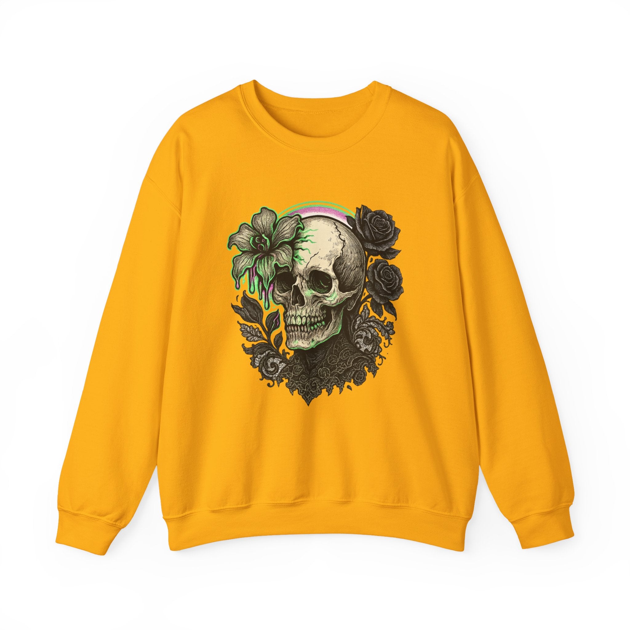 Gothic Skull with Neon Floral Sweatshirt