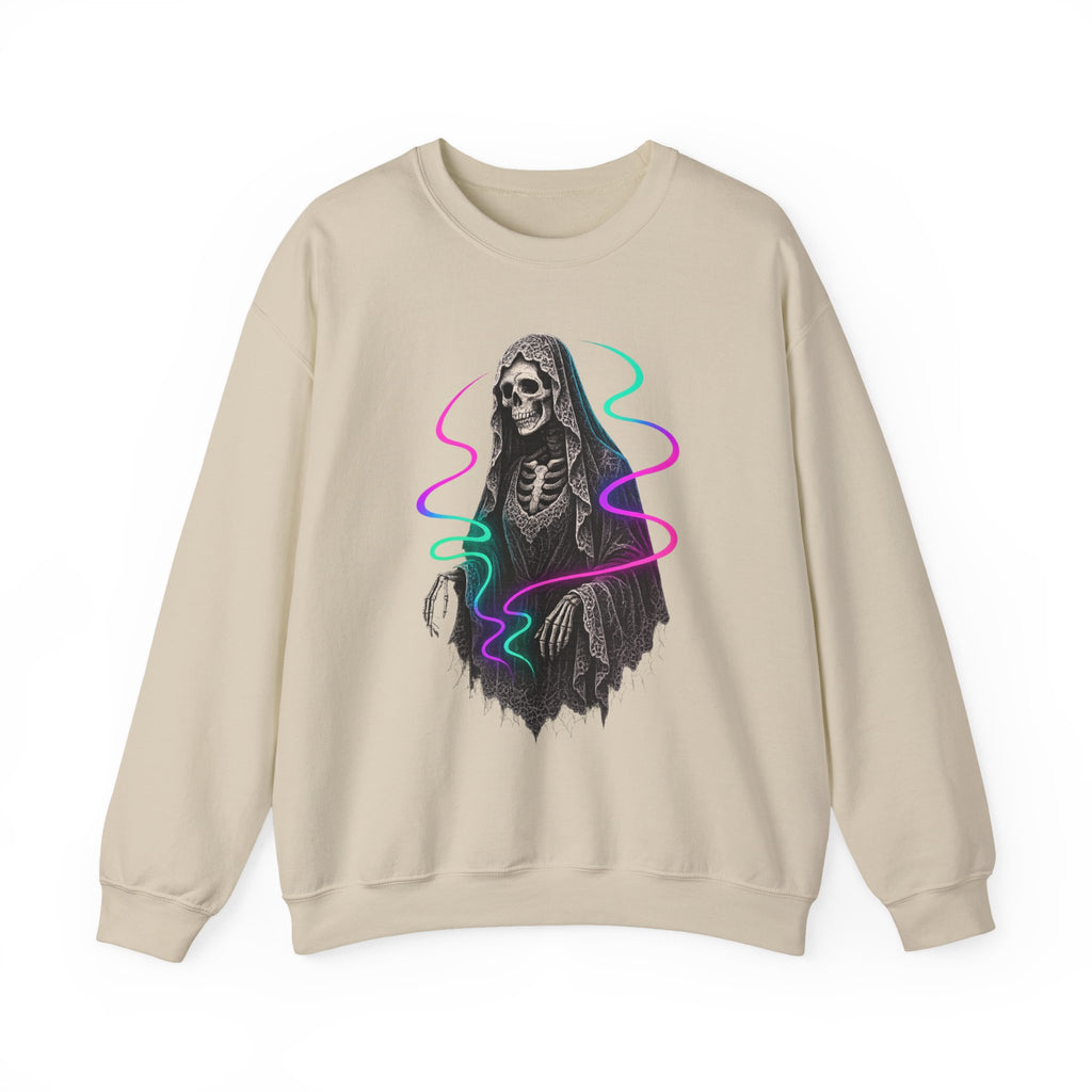 Neon Lace-Cloaked Skeleton Halloween Sweatshirt