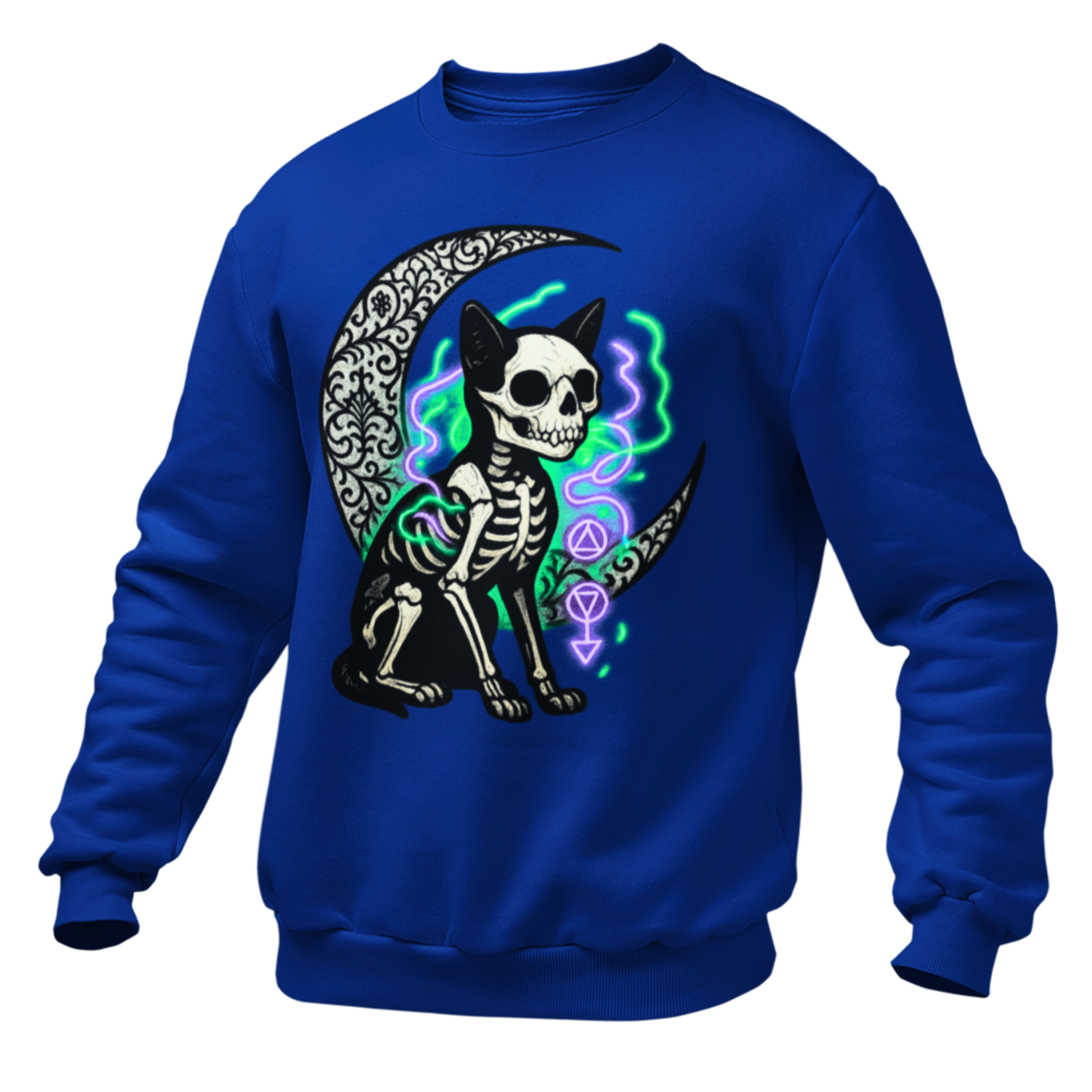 Gothic Cat with Neon Aura Halloween Sweatshirt