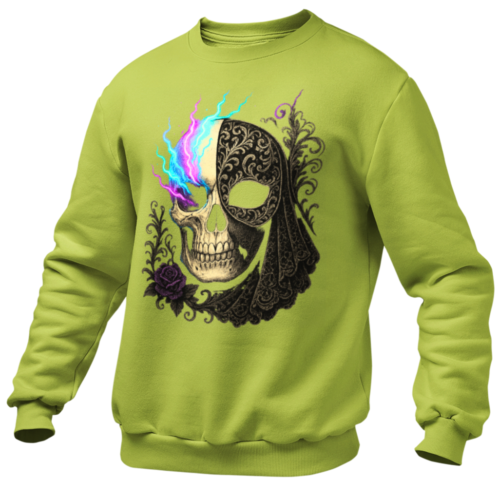 Halloween Sweatshirt – Gothic Neon Masked Illusion