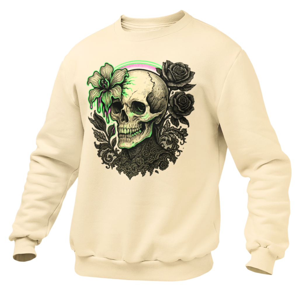 Gothic Skull with Neon Floral Sweatshirt